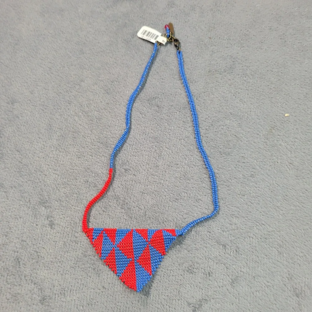 Altiplano‎ Beaded Necklace Women OS Blue Red Triangle Geometric Artisan Boho 7RB